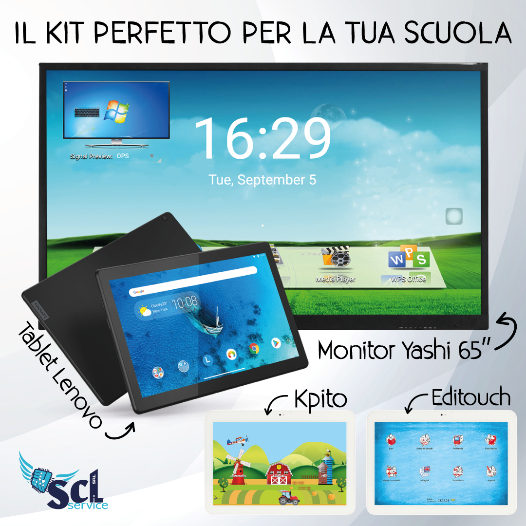 Kit perfetto per la scuola monitor + tablet + software